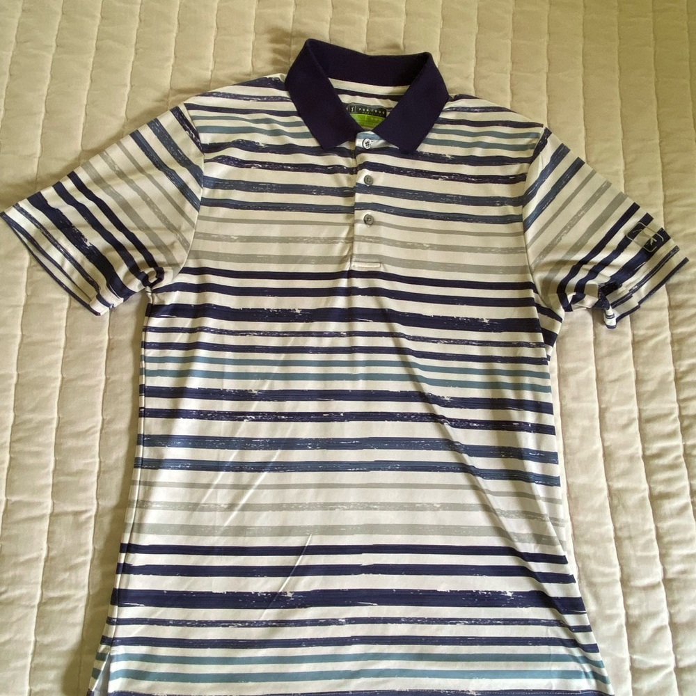 PGA Tour Navy and White Striped Polo